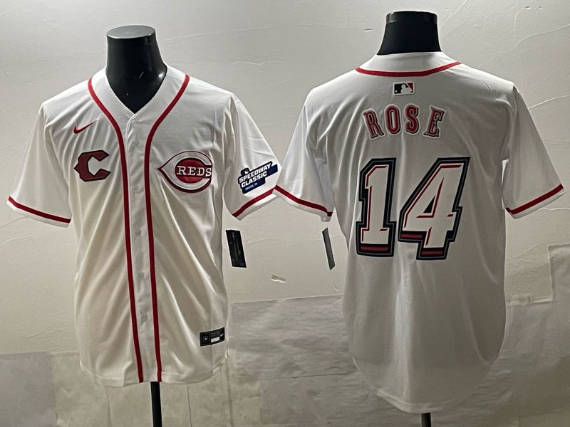 Men 2025 Cincinnati Reds #14 Rose White Nike 2025 MLB Jersey 05
